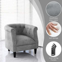 Costway Modern Accent Chair With Ottoman Armchair Barrel Sofa Chair With Footrest Grey -Modern Living Sales GUEST fe363bf6 0f13 4b84 809e 32e0eedb3386