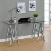 Statham Glass Top Adjustable Sawhorse Standing Desk Chrome - Coaster -Modern Living Sales GUEST ffcf41f8 43fd 4643 b499 dd5d0d211d8f